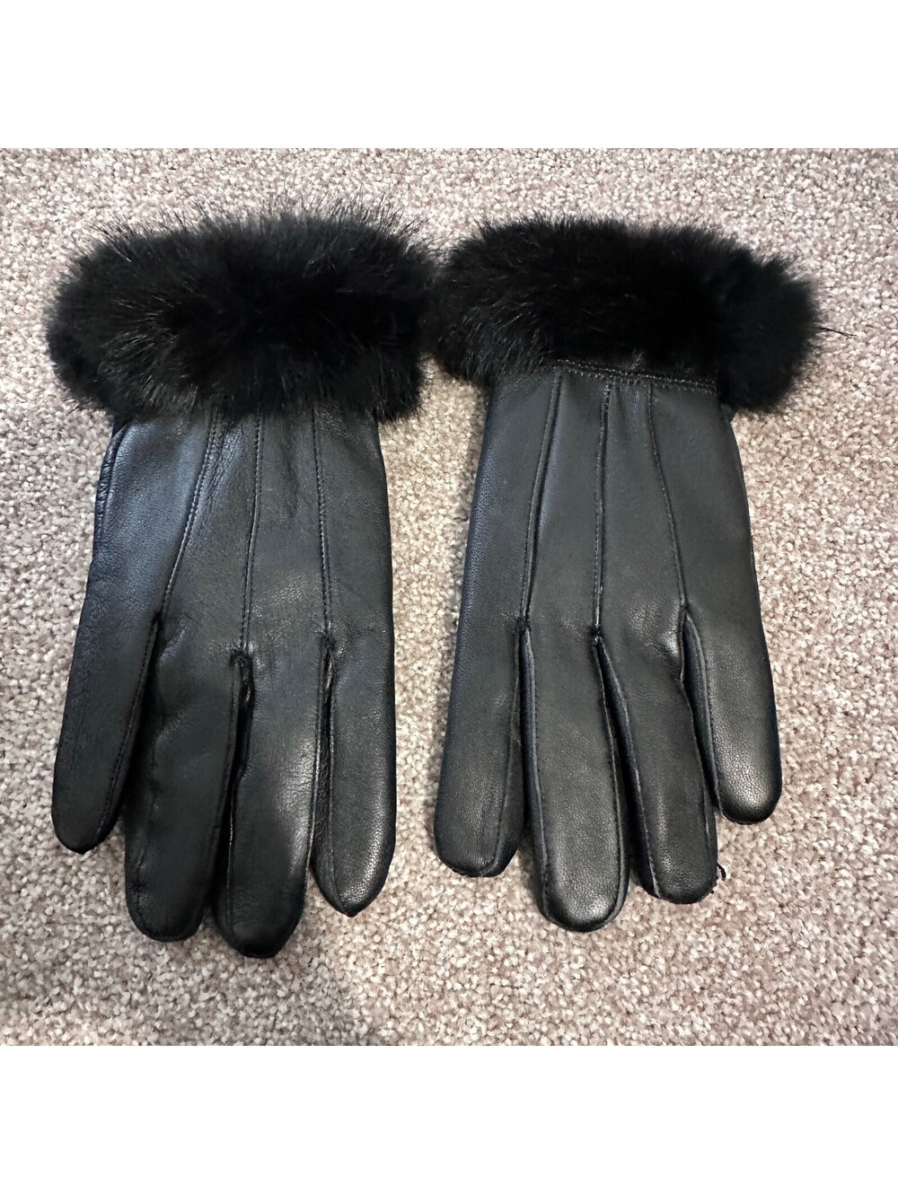Hestra Black Leather Gloves with Fur Cuffs XL